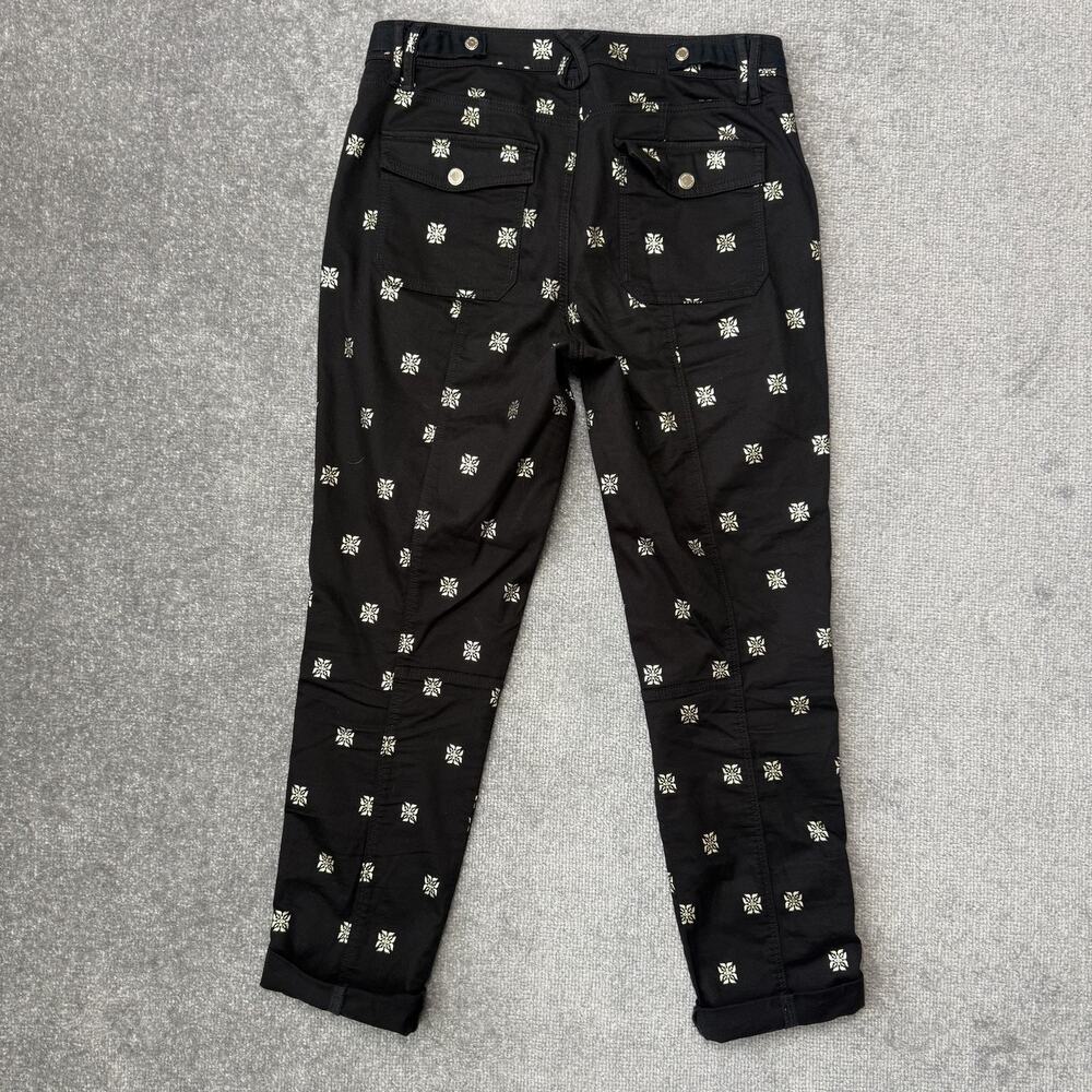 White House Black Market Pants Womens 8 Long Straight Crop Gold Metallic Print - Picture 10 of 12